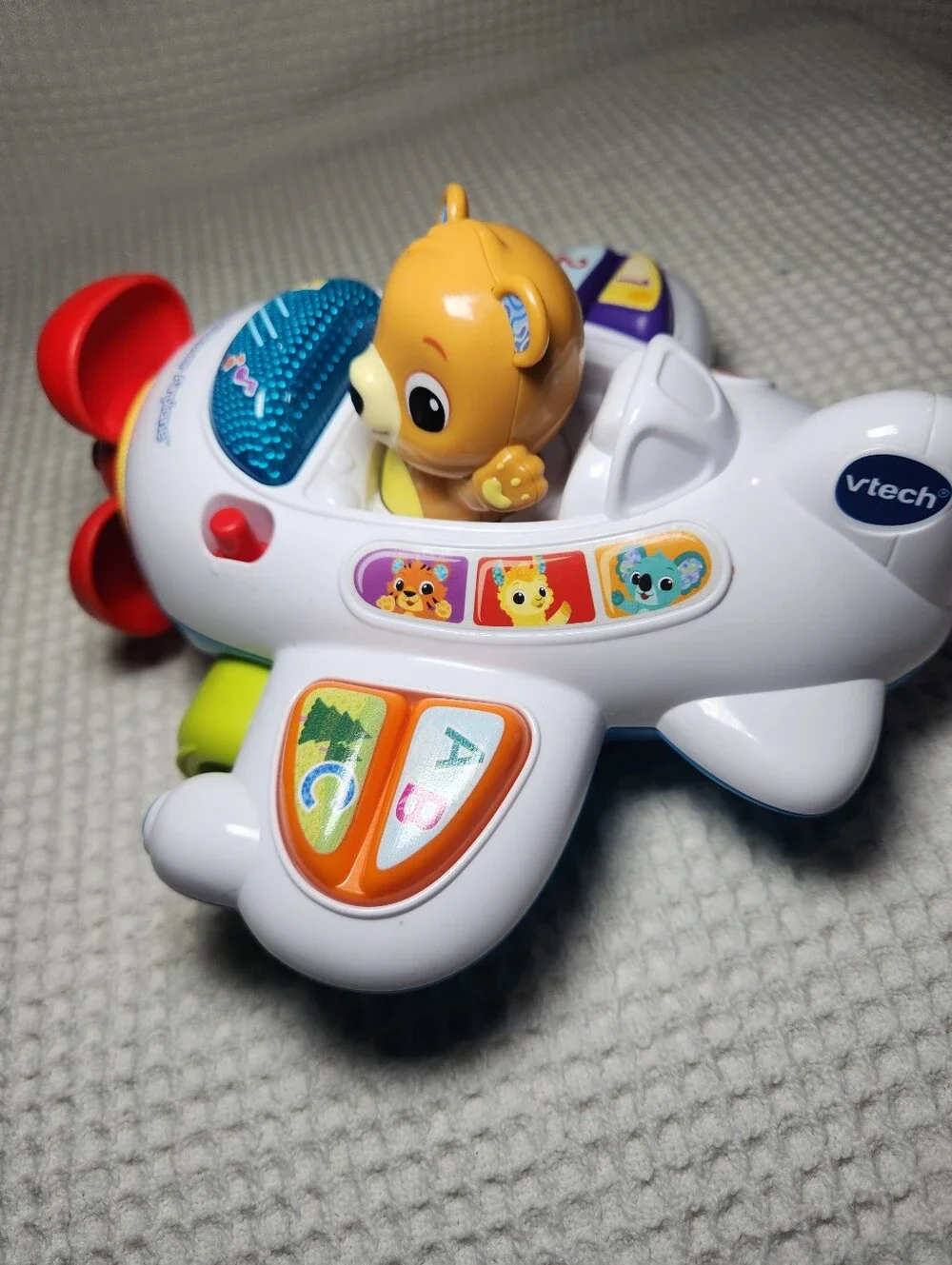 Educational Pull-Along Airplane Toy with Yellow Bear